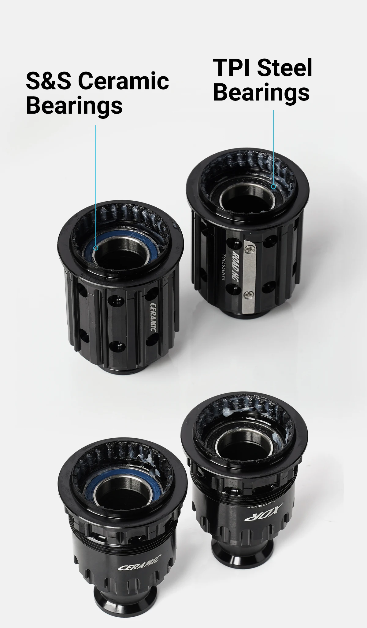 RD13/RD13M/RD17/RD23/RD34-Center Thru Hub Freebody-Nabenkomponenten – Stahl/Keramik – HG/XDR – Detail 2