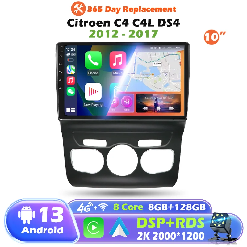 

10-дюймовый беспроводной CarPlay Android Auto головное устройство для Citroen C4 C4L DS4 2012-2017, мультимедийная GPS-навигация, Bluetooth, Wi-Fi, HDR, стерео