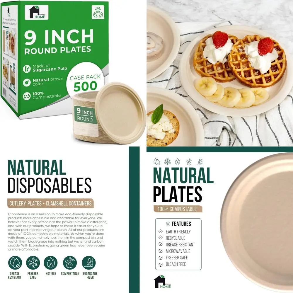 

Компостируемые 9-дюймовые бумажные тарелки — экологически чистые одноразовые изделия из сахарного волокна — безопасные для микроволновой печи и холодильника