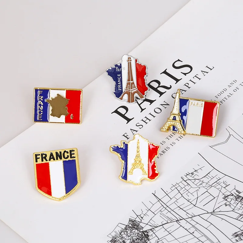 France National Flag Enamel Pins GR Paris Eiffel Tower La Tour Eiffel Souvenir Badge Brooch Bag Clothes Lapel Pin