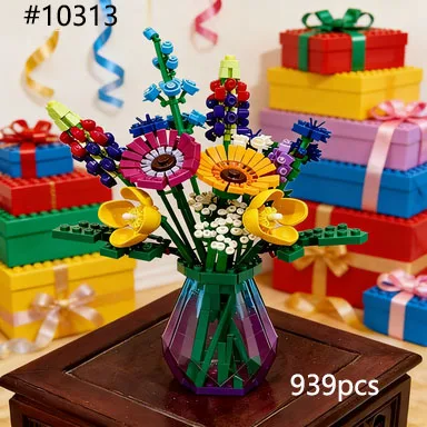 

Набор строительных блоков «Цветущий букет» 10313, совместимый с деталями Lego, подходит для рождественских подарков, 939 деталей.