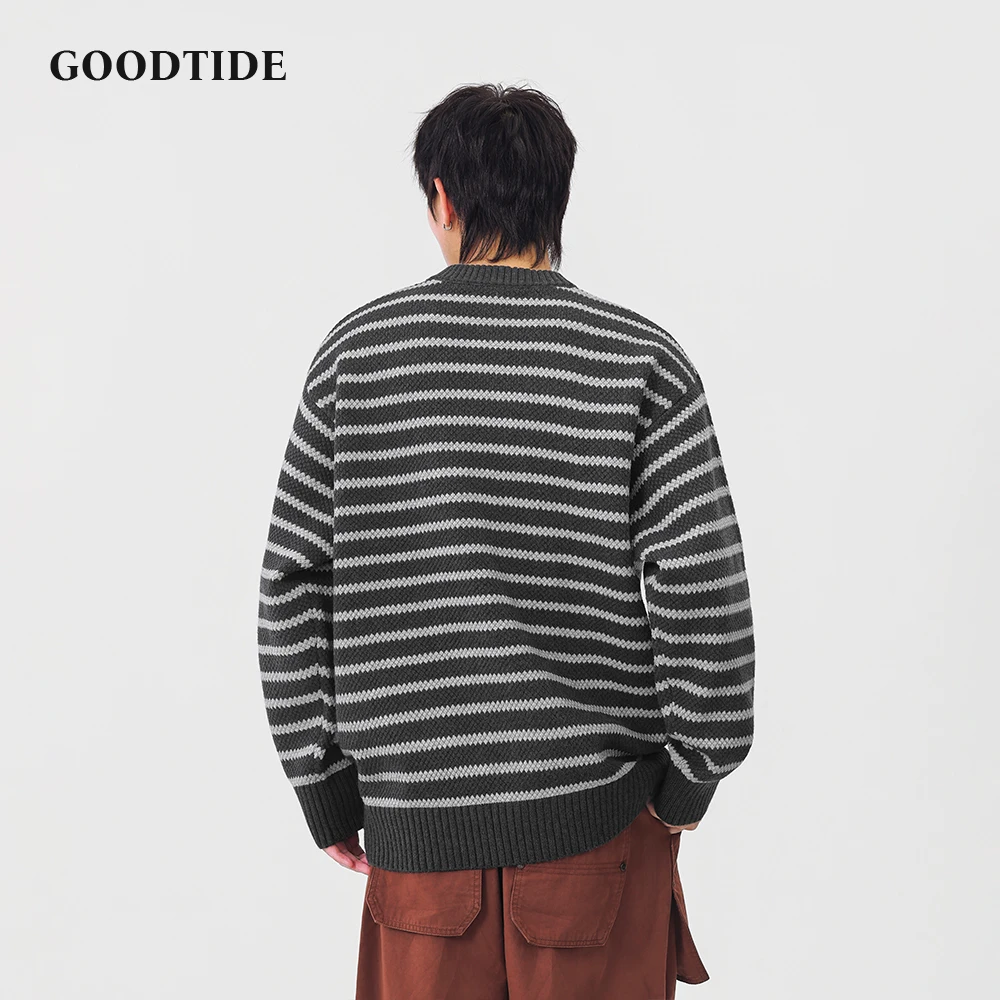 Fashion Men's Casual Crew Neck Sweater 2025 Winter New Stripe Knitted Pullover Comfortable Soft Long Sleeve Jumper Top