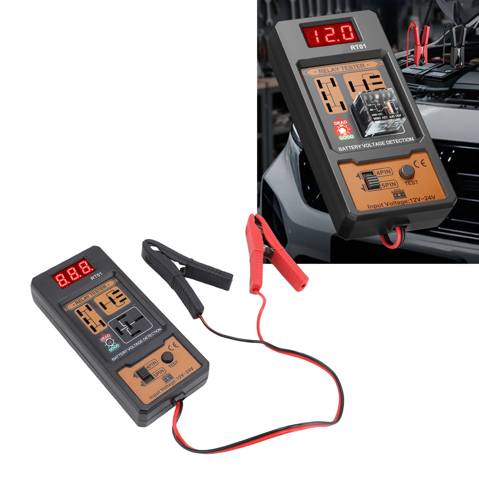 RT01 Battery Voltage Detector Car Tester Diagnostic 11-25V Voltage Aermotor Repair 4/5 Foot Socket Relay Analysis Test Tool