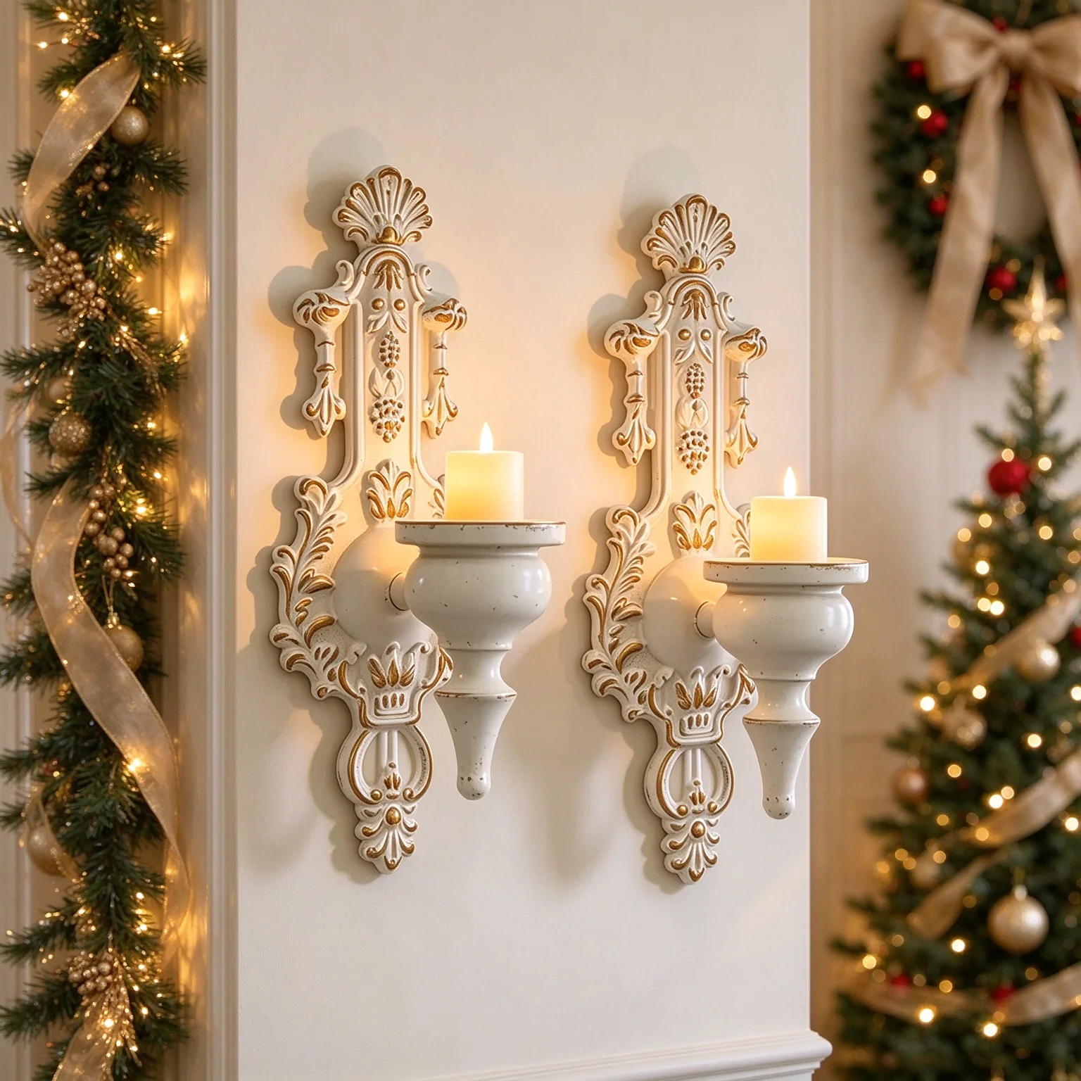 Retro Metal Country Wall Lamp Candle Holder Set (2 Pieces), Metal Wall Hanging Candle Holders, Perfect for Dining Rooms, Fireplaces and Christmas Decorations