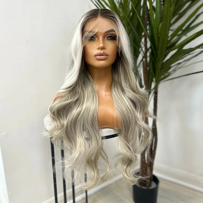 Premium Fiber Synthetic Lace Front Wigs 13x4 Golden Blonde with White Color Highlights Cheap Wigs on Clearance Sale luxury Wig