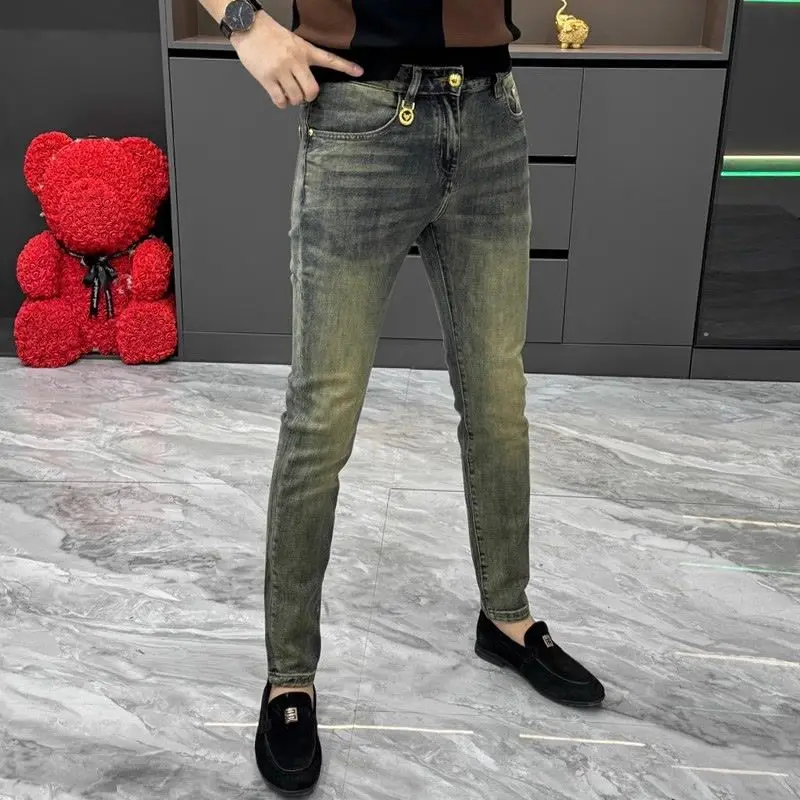 

Модные брендовые джинсы, мужские весенне-летние 2024, новые ностальгические брюки, модные тонкие эластичные повседневные брюки, одежда для мужчин, джинсы