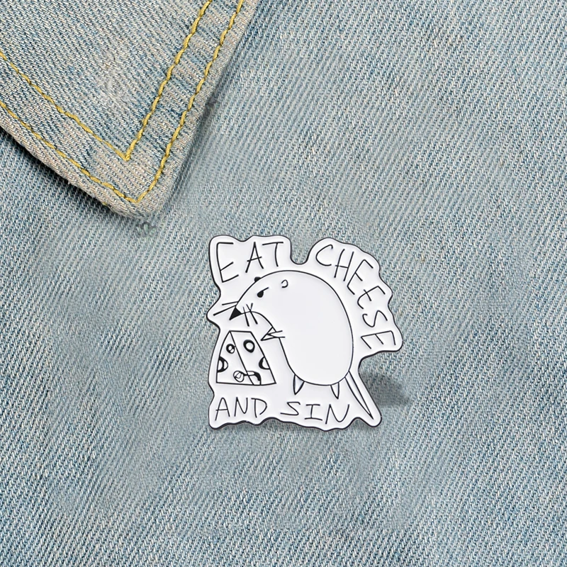 Eat Cheese And Sin Enamel Pins Custom Rat Eats Cheese Brooches Lapel Badges Cartoon Animal Jewelry Gift for Kids Friends