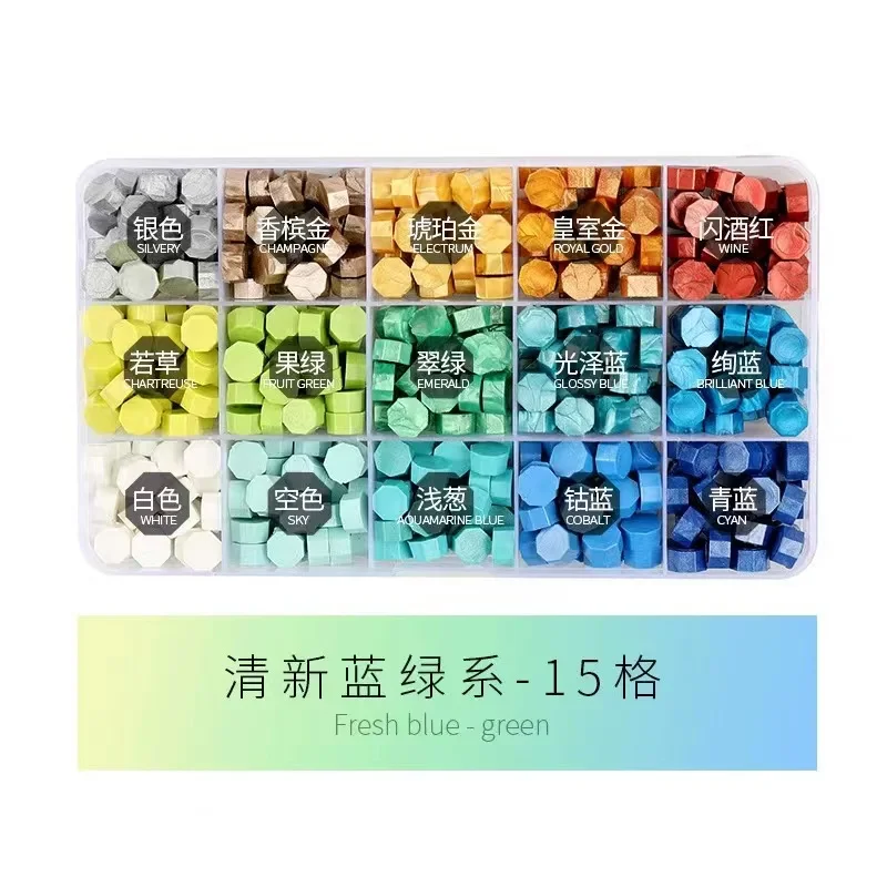 15tiles 380ps per Box Wax Stamps for Sealing Beads Scrapbook Decoration DIY Craft Stamp Decoration Invitation Card Wax Particles