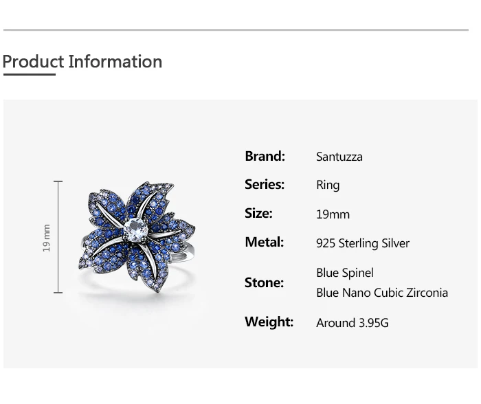 SANTUZZA Echter 925 Sterling Silber Ring für Damen mit funkelndem blau-rosa Stein, weißem CZ, Lilienblüte, luxuriöser Hochzeitsschmuck. – Detail 2