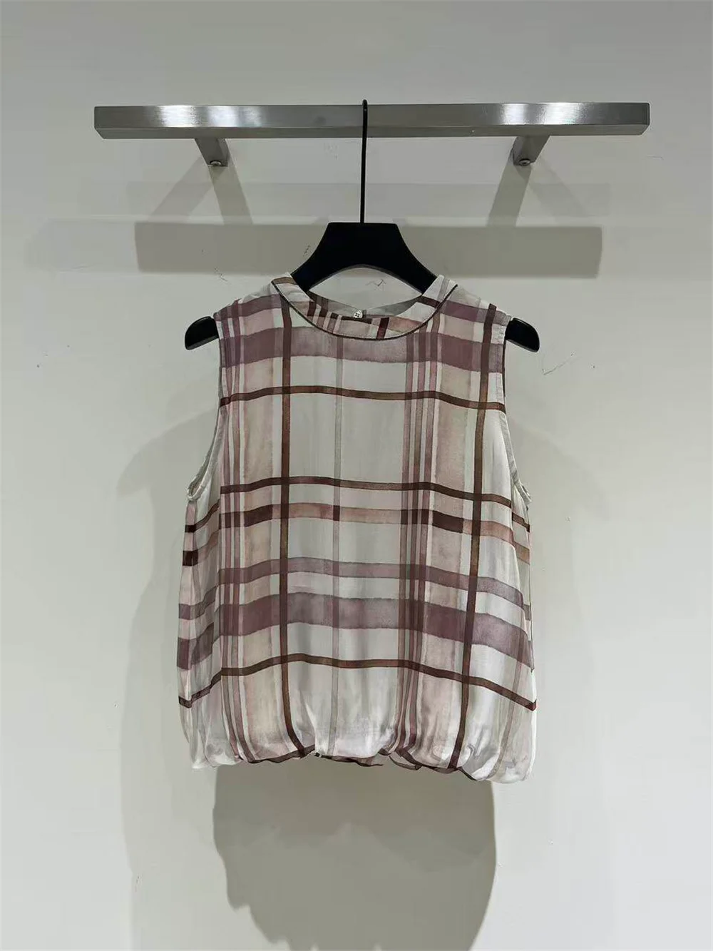 Women's Crew Neck Plaid  Floral Sleeveless Pullover Top & Skirt Set