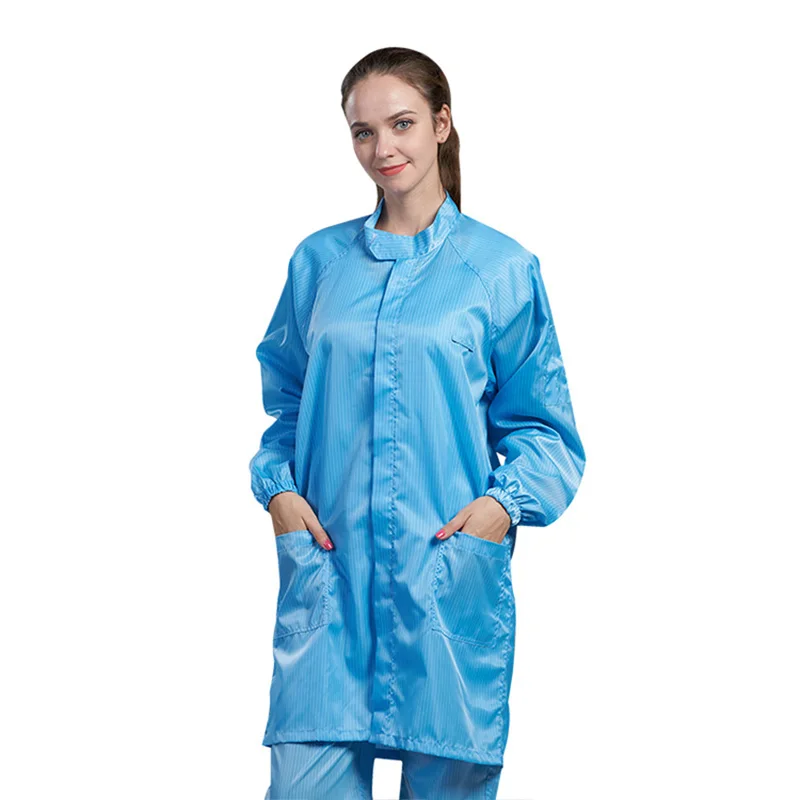 H-1125 Anti-static Stand Collar Gown Soft Easy Clean Conductive Fiber Strip Lint-free Industrial Protective Coat(No Pants)