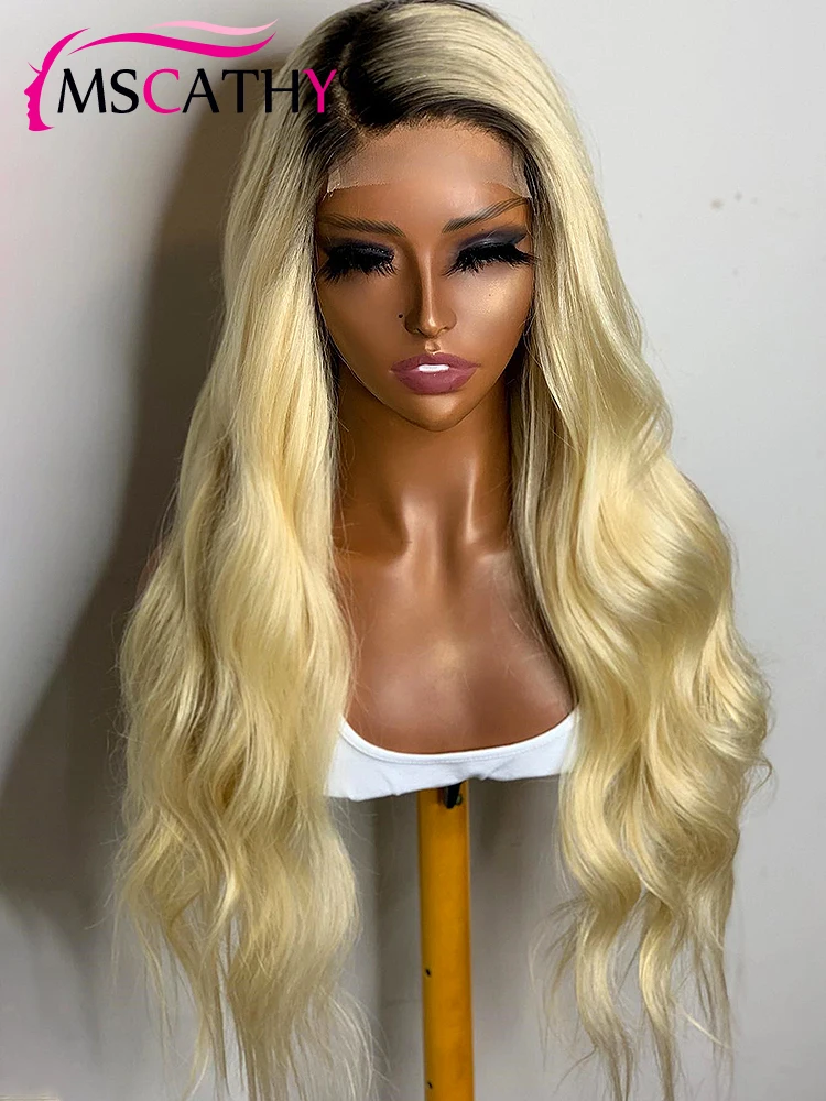 

200% 613 Blonde Ombre Human Hair Wigs For Women With Dark Root Body Wave HD Transparent Lace Frontal Wig 13x4 Brazilian Hair Wig