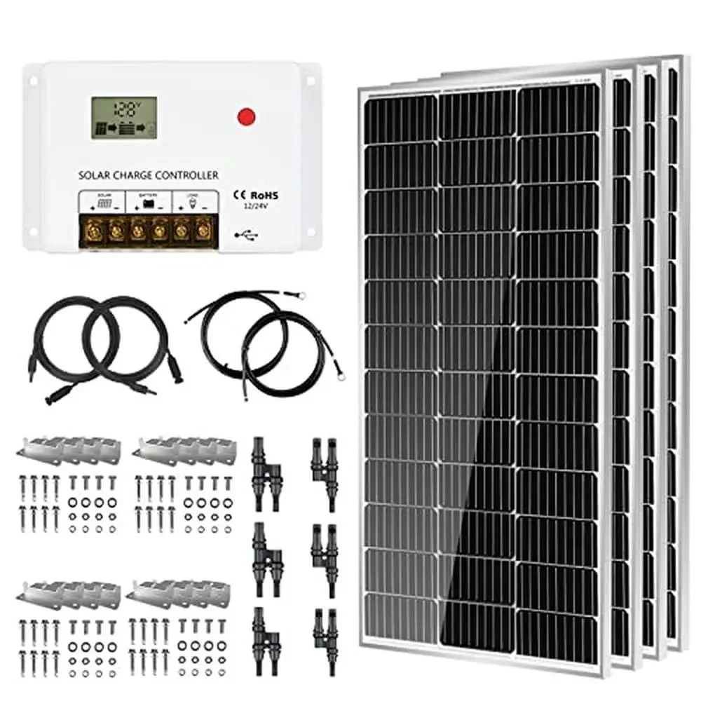 Monocrystalline Solar Panel Kit 400W 4 Piece Set with 30PWM Controller