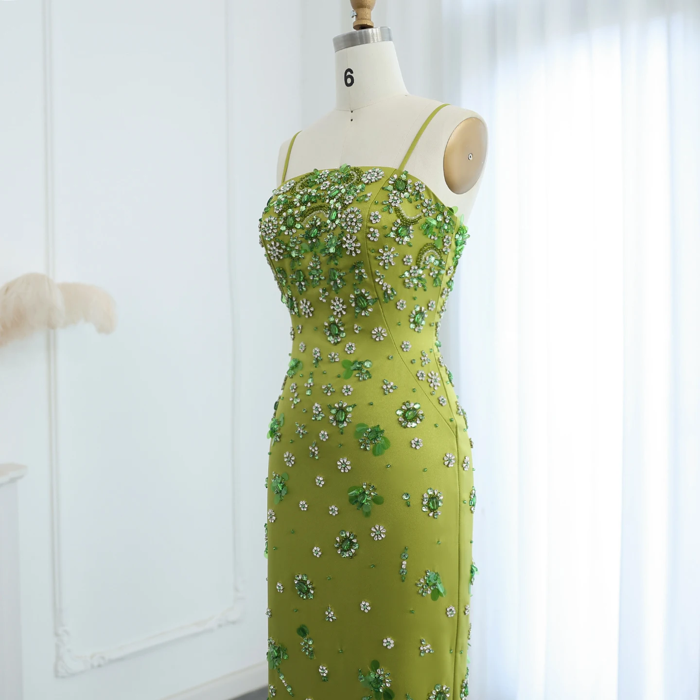 Sharon Said-Robe de soirée verte courte avec perles florales 3D, bretelles spaghetti, gaine de luxe, fête de mariage, quel que soit SSram personnalisé