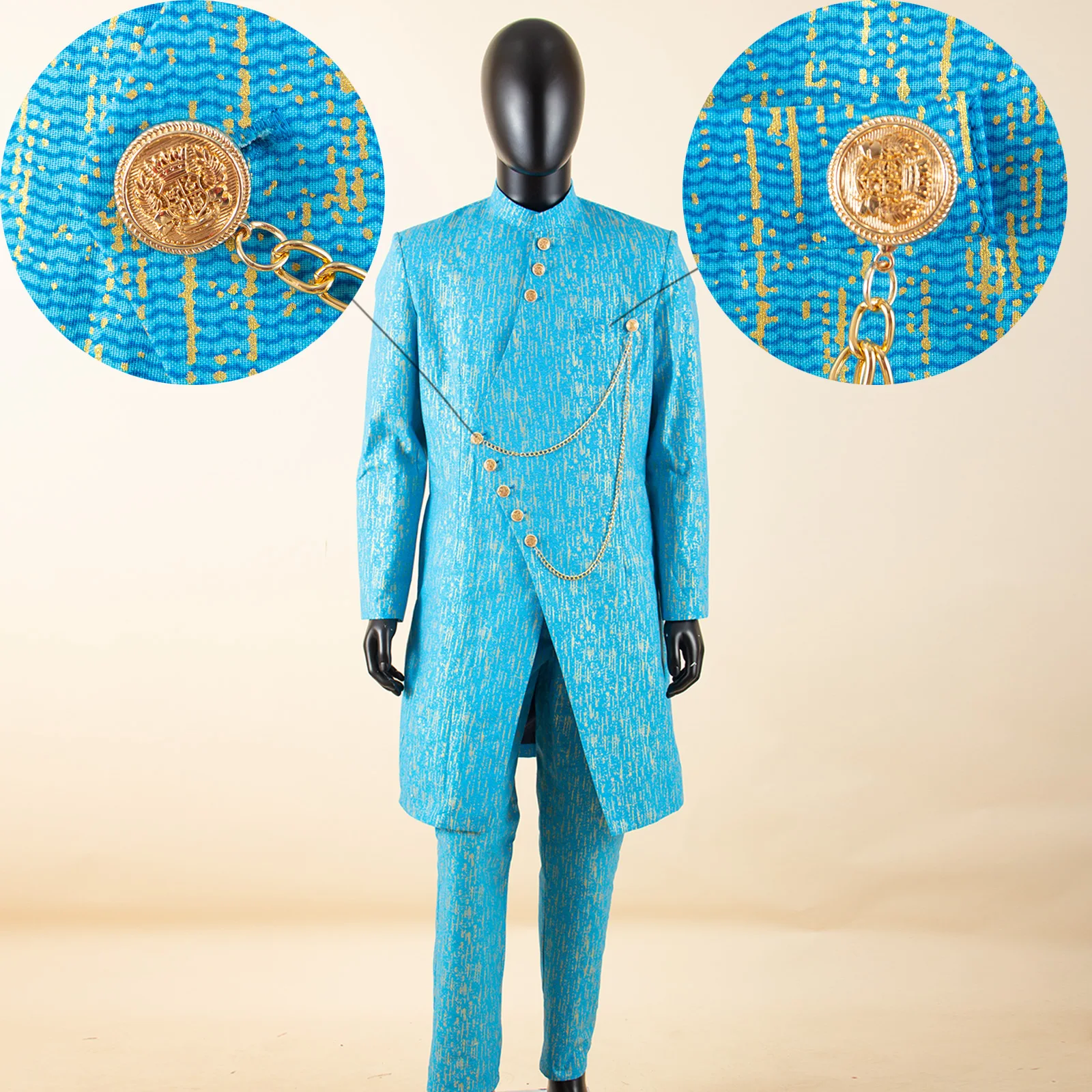 Men`s Suit African Clothing Dashiki Printed Jacket and Ankara Pants 2 Piece Set Dress Suit Ankara Attire for Wedding A2316014