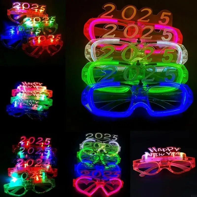 

B95F Light up Glasses 2025 New Year Party Eyeglasses Colorful LED Light Up Glasses for Student Kid Adult