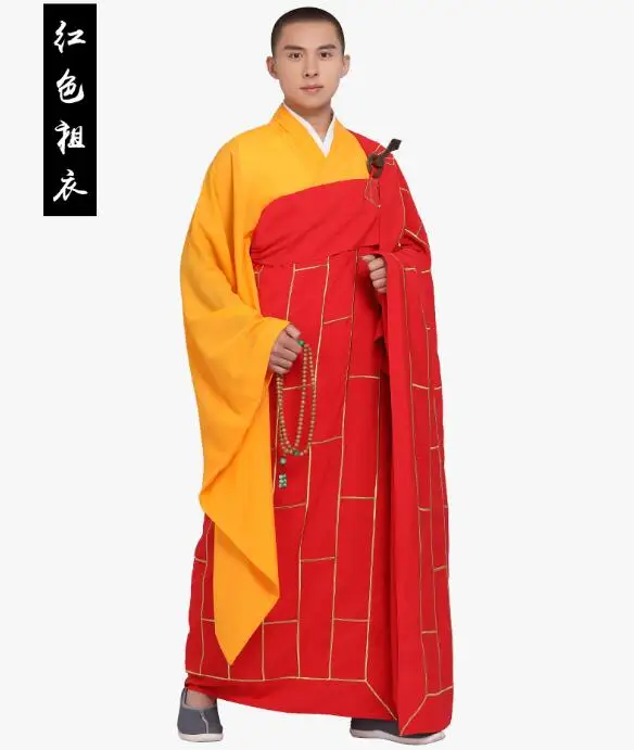 

Chinese Buddhist Monk Abbot Cassock Zen Robe Red Embroidered Gold Vintage Men Tradition