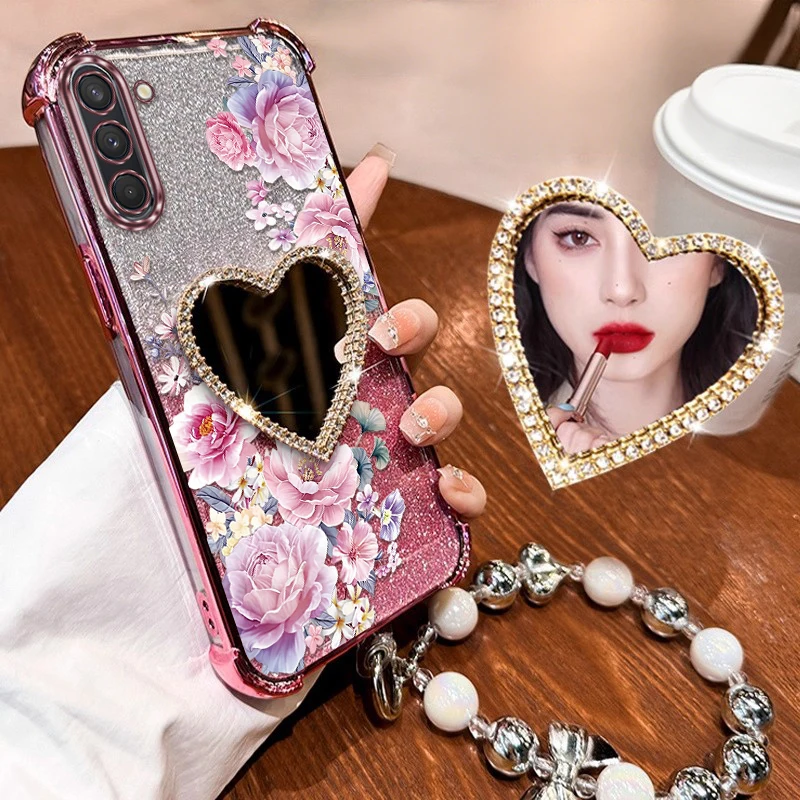 Note10 fleurs splendides placage Bracelet support coque de téléphone pour Samsung Note10 Note20 A22 A04 A12 A02 A15 A13 M12 M56 M13 couverture