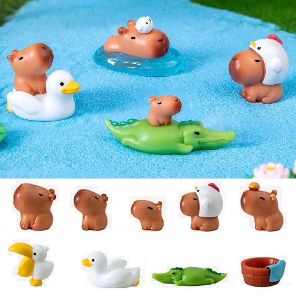 Resin Cartoon Capybara Statue Pink Accessories Miniature Capybara Figurines Office Home Micro Landscape Mini Animals Figurine