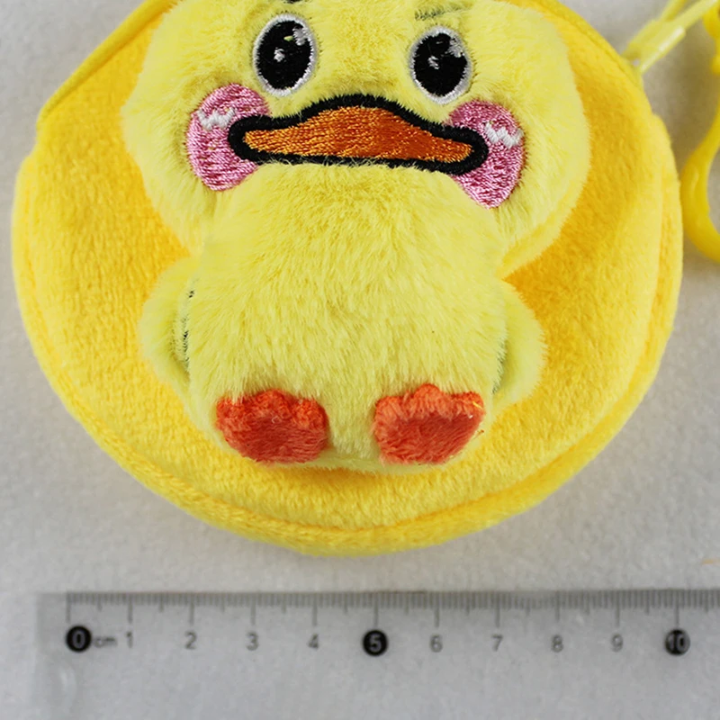 Cartoon Women Plush Little Yellow Duck Zero Wallet Cute Coin Purse Zip Plush Headphone Bag Wallet Storage Bag Key Holder