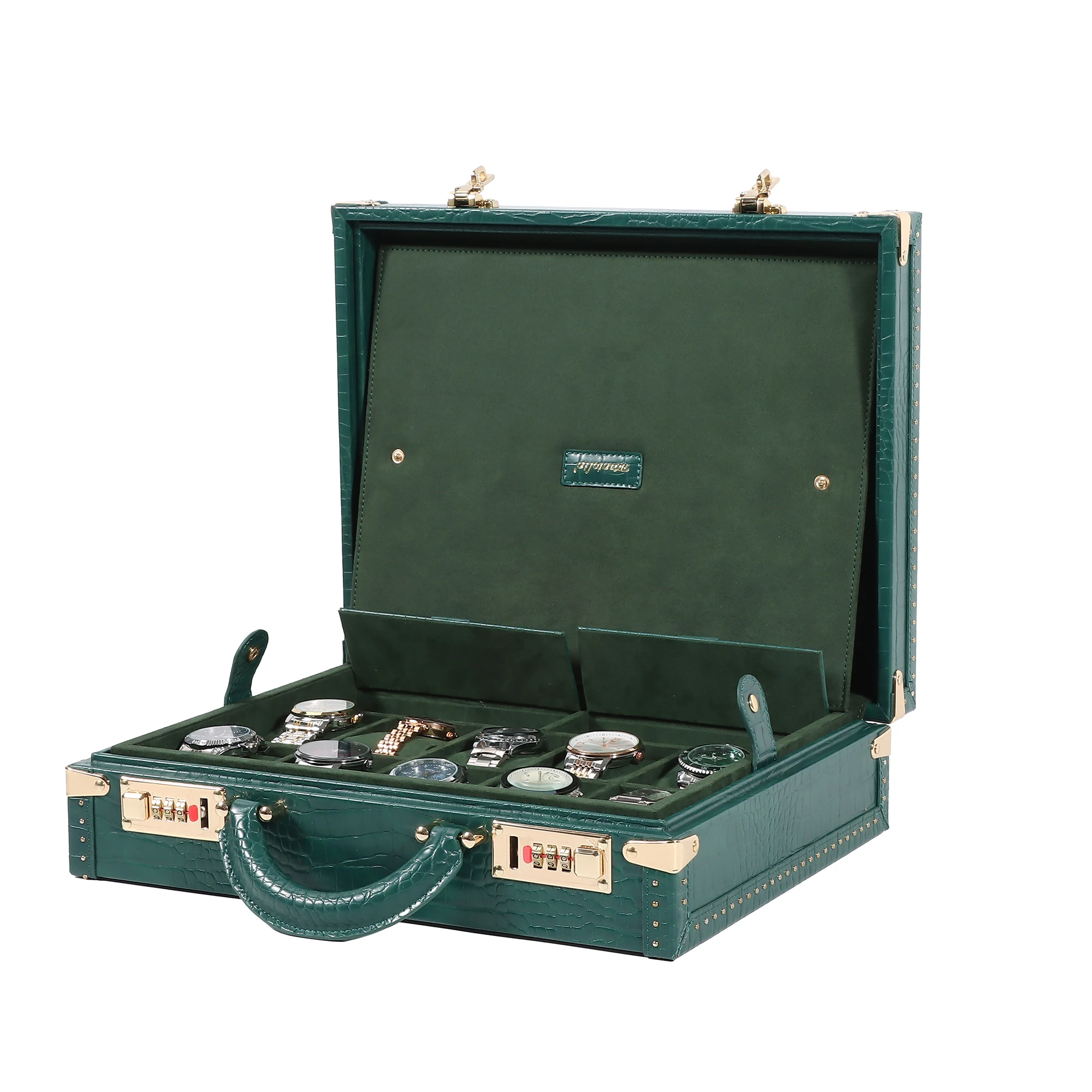

Luxury Custom Leather Mens Women Leather Watch Travel Box Trunk for 10 Watches Display Storage