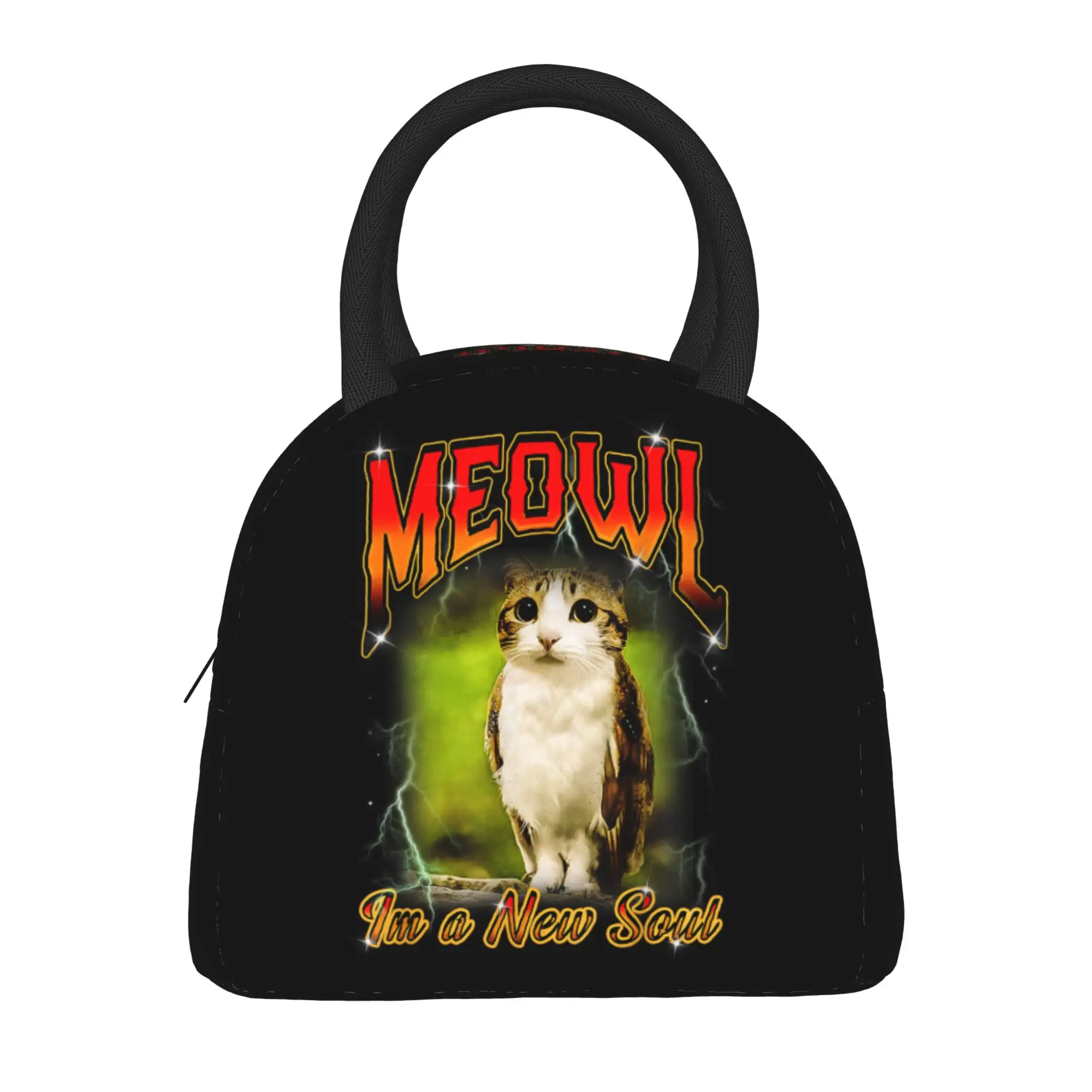 I'm A New Soul Meowl Cat Owl Meme  Insulated Lunch Bags Cooler Bag Reusable  Leakproof Lunch Box Tote Men Women Beach  Travel