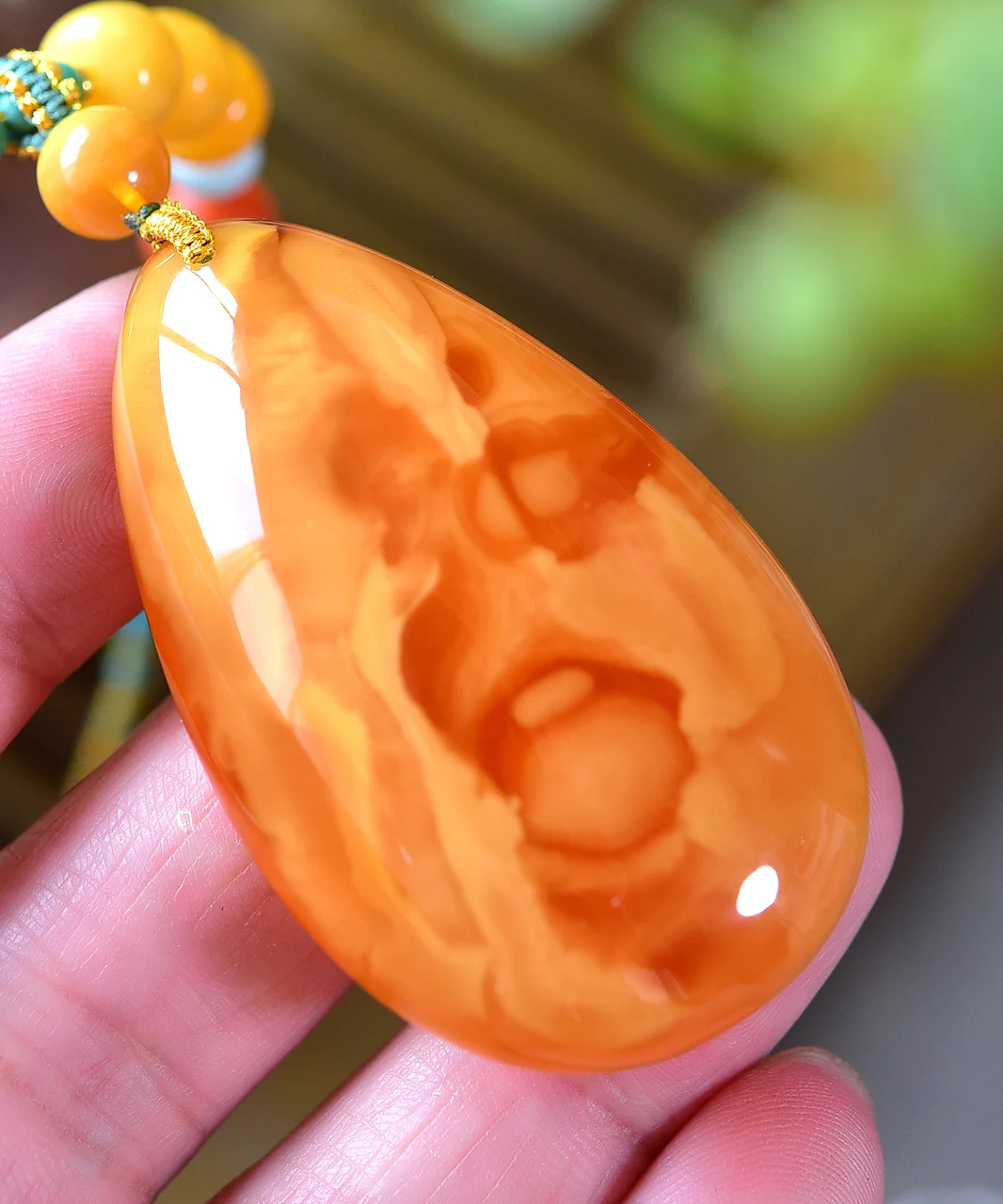 Natural Orange Amber Pendant Water Drop Yellow 55.34.15mm Gemstone Pendant Necklace Jewelry AAAAA