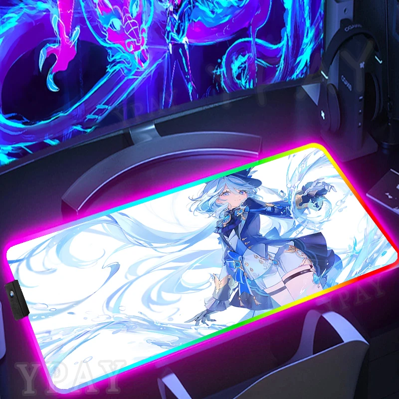 

Genshin Impact Large RGB Mouse Mat Anime Girl Gaming Mousepads Keyboard Mats Luminous Desk Pads LED Mouse Pad For PC Gamer