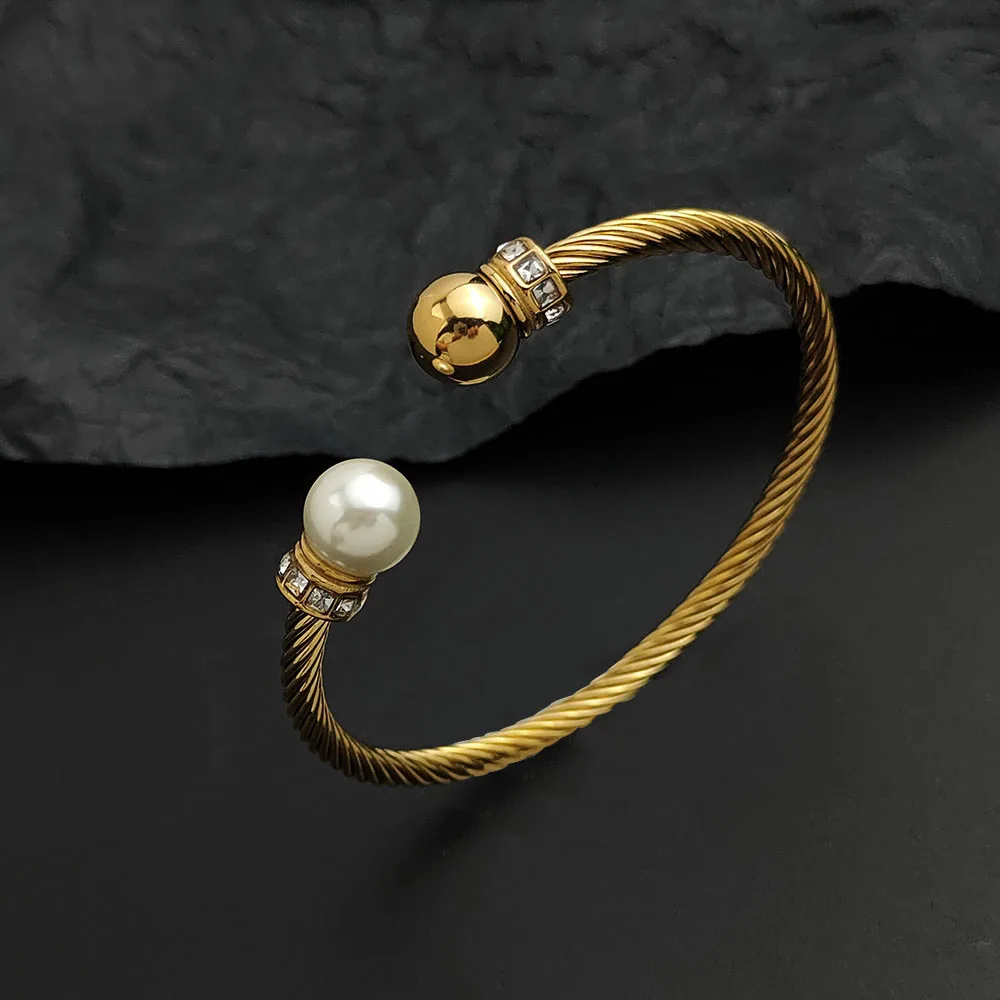 

Creative steel wire pearl zircon gold-plated stainless steel women's bracelet, waterproof and rust-free, couple bracelet