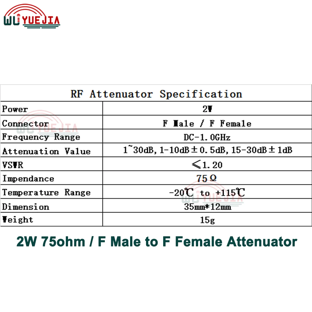 75 ohm DC-1.0GHz 2W F Male Plug to F Female Jack Connector TV Signal Attenuator RF Attenuator RF Accessory 1~30db Fast Shipping