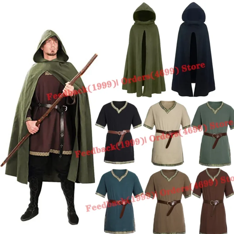 Men Medieval Ancient Hunter Ranger Costume Ancient Hooded Cloak Adult Wizard Celtics Warrior Cosplay Clothing Halloween Costumes