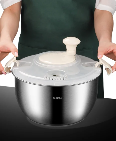 Stainless Steel Salad and Vegetable Spinner Dryer with Washing Function for Kitchen Use