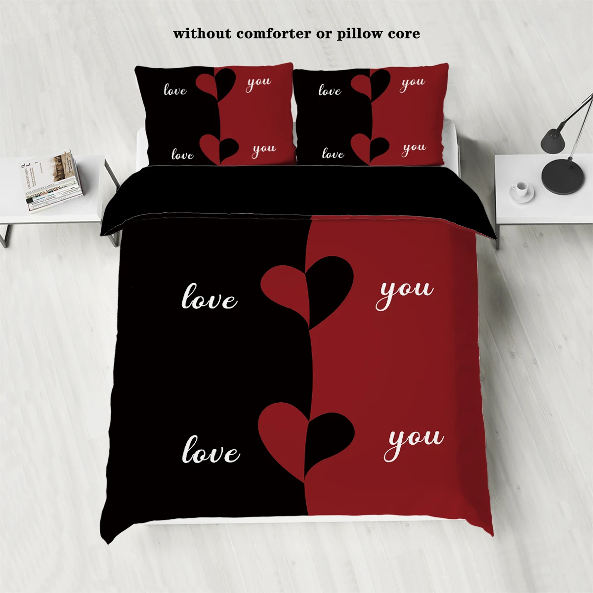 3 pieces of down set red and black love (1 down duvet cover+2 pillowcases, no core) couple bedroom room bedding