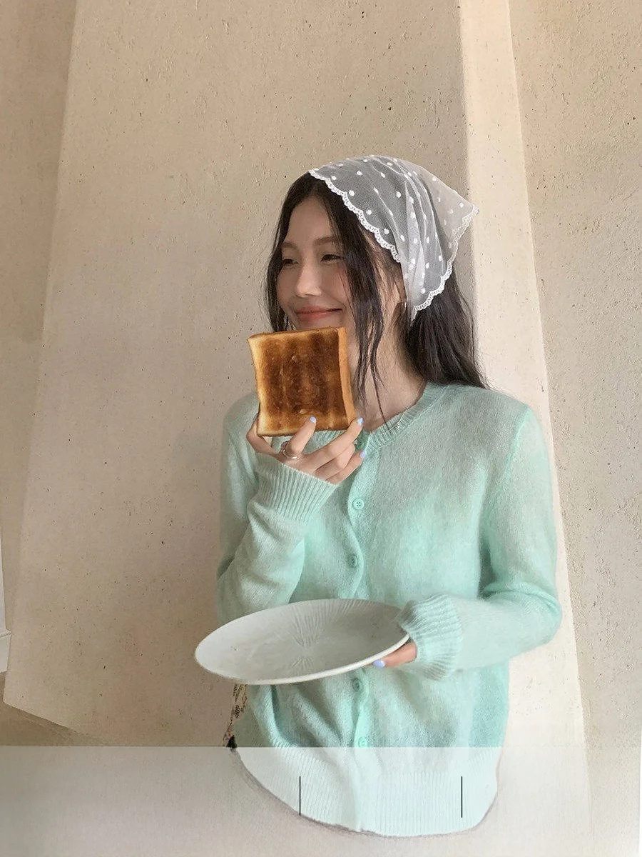 Linyunyun Cárdigan Abierto de Cachemira Verde Menta para Primavera, Suave y Delicado, Tejido Fino, Estilo Casual y Cómodo para Mujer