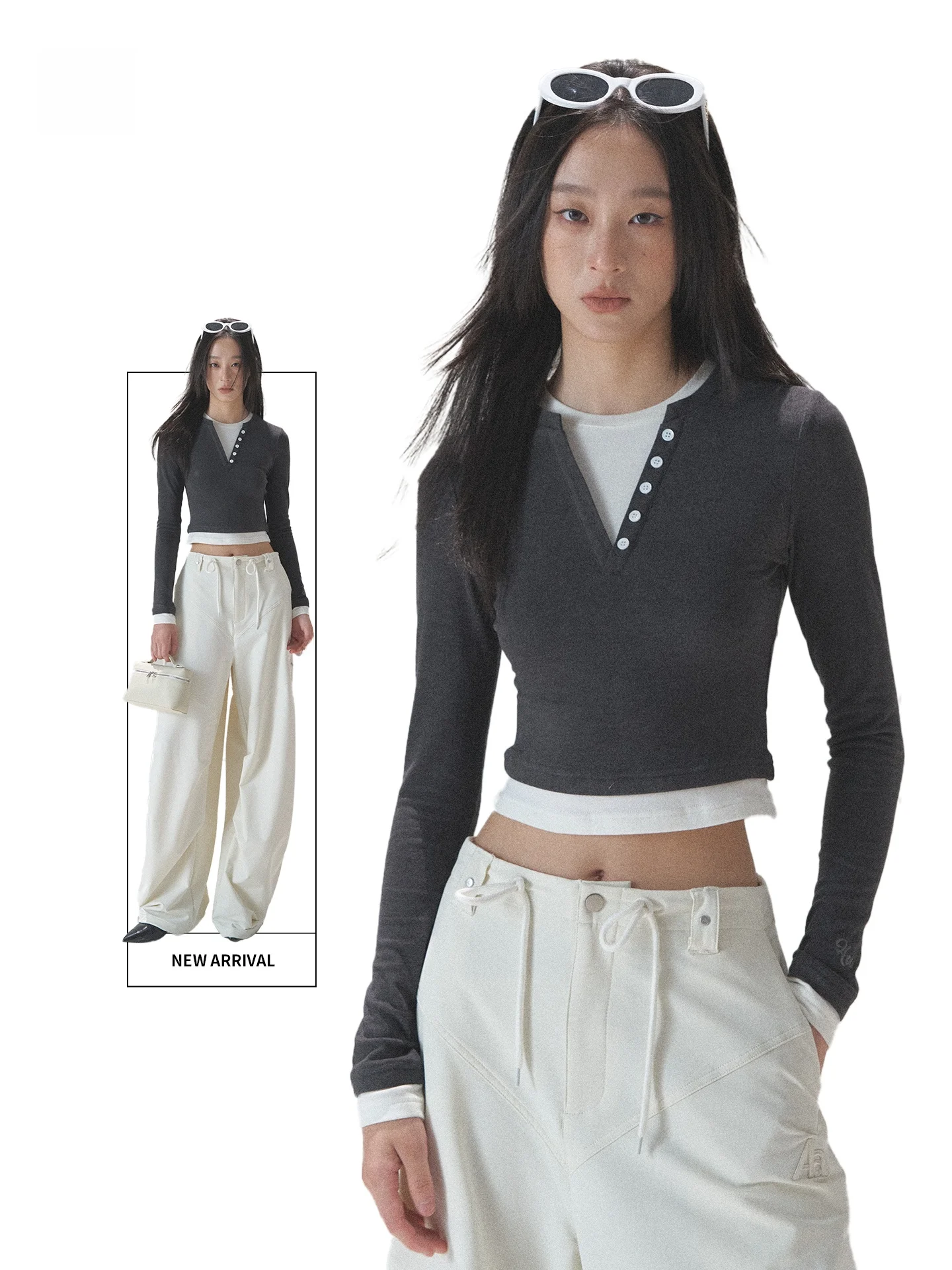 

Unique Beautiful ort Sve Women's T-irt Long Sve Fake Two-Piece Top Casual Sle Stand Fit Girls' Faion 2025