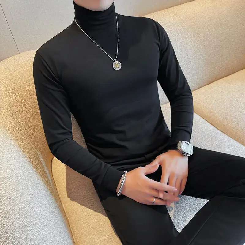 

GIOIO men's long-sleeved T-shirt, solid color high-neck slim pullover, autumn and winter casual bottoming shirt