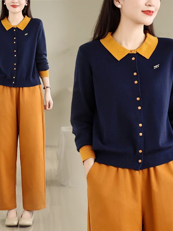 Autumnal Knitted  Shirt And Nine-Point Pants Two-Piece Set for Women Elegant Commuter Style Regular Fit Medium Thickness