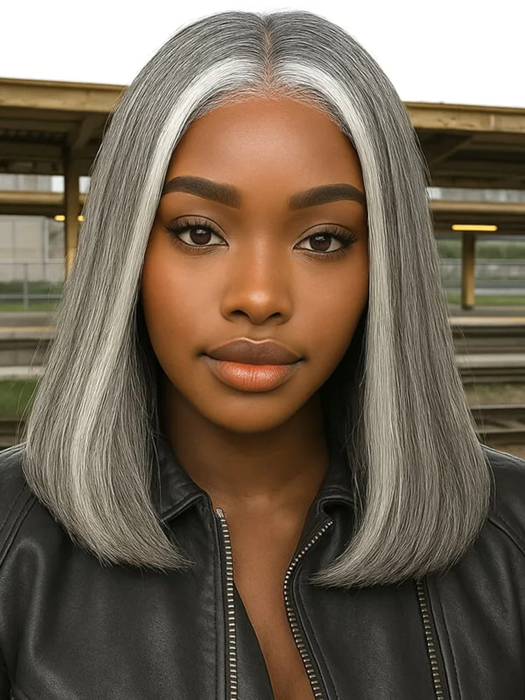 250 الكثافة 4C حواف الملح والفلفل أكثر الملح تسليط الضوء على الجبهة غلويليس الباروكات شعر الإنسان 13x4 شعر طبيعي مفرود الباروكات 5x5 شعر مستعار دانتيل