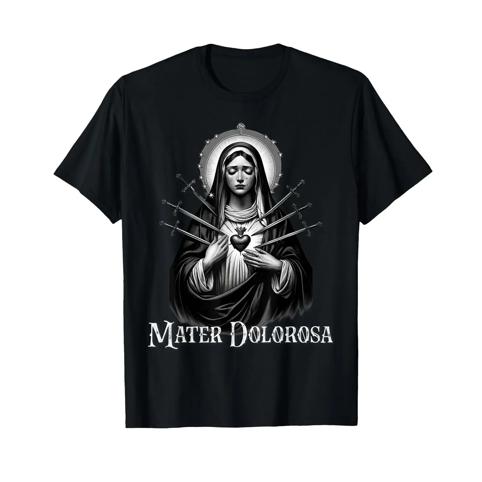 Футболка Mater Dolorosa с изображением Богоматери Печали, винтажная, с эффектом потертости, в стиле стритвир, дышащая, повседневная, эластичная
