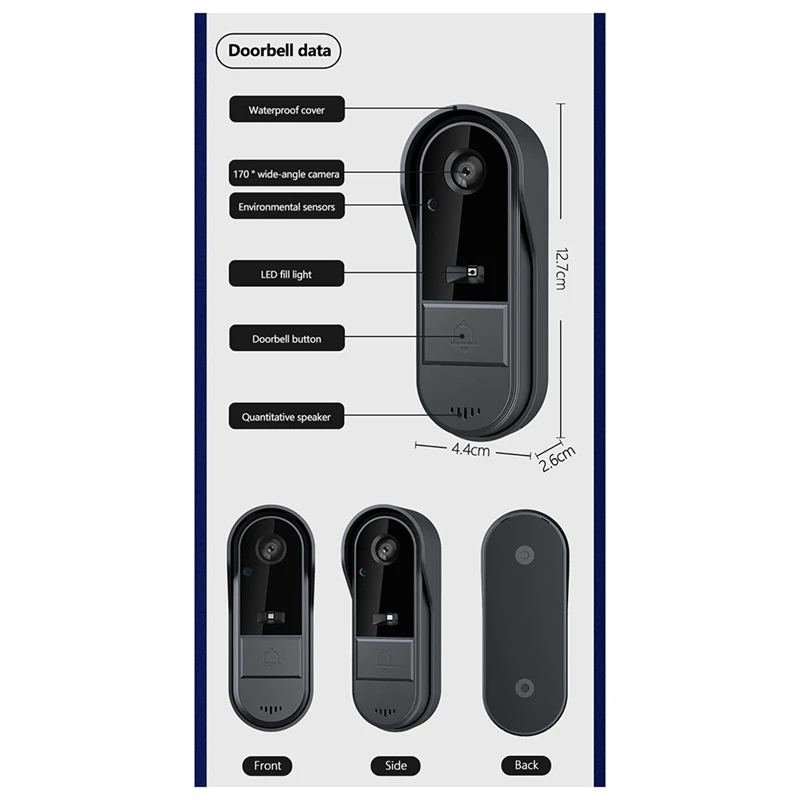 Wireless Waterproof Visual Doorbell IR Night Vision Door Bell HD 4.3Inch IPS Screen Video Smart Home Door Bell Camera
