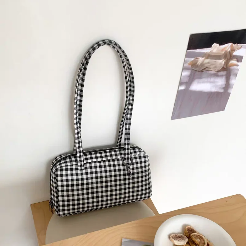 

Американская нейлоновая сумка-тоут в клетку, простая однотонная портативная сумка-боулинг, большая вместительная квадратная сумка на молнии для покупок, новинка