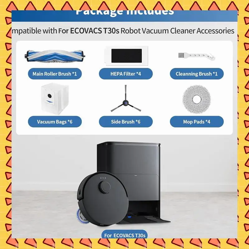 

Запасные части A008 для робота-пылесоса ECOVACS T30s, аксессуары, основная боковая щетка, фильтры HEPA, мешки для швабры