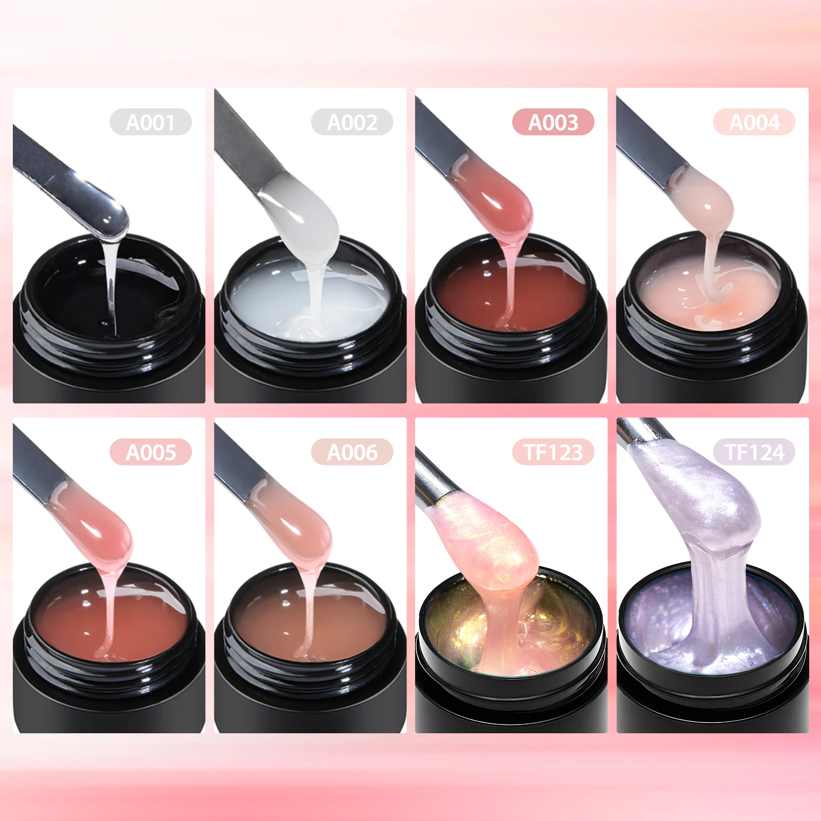 12pcs/set Quick Extension Nail Gel with Base Top Coat Brush Nude Pink Milky White UV LED Gel for Building Carving Flower