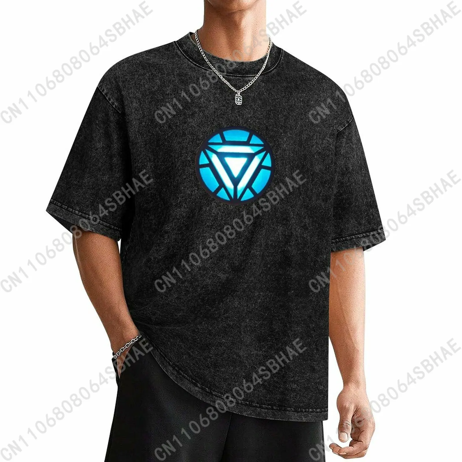 

Marvel Iron Man Custom Mens Vintage T Shirt Washed Distressed Tee Men Retro Short Sleeve Personalized Cotton Shirt Cosplay