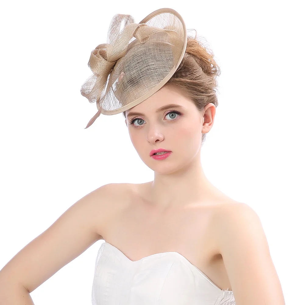 

Women Feather Fascinator Hat Linen Ascot Photography Phillbox Derby Cap Hair Accessories for Ladies Girls