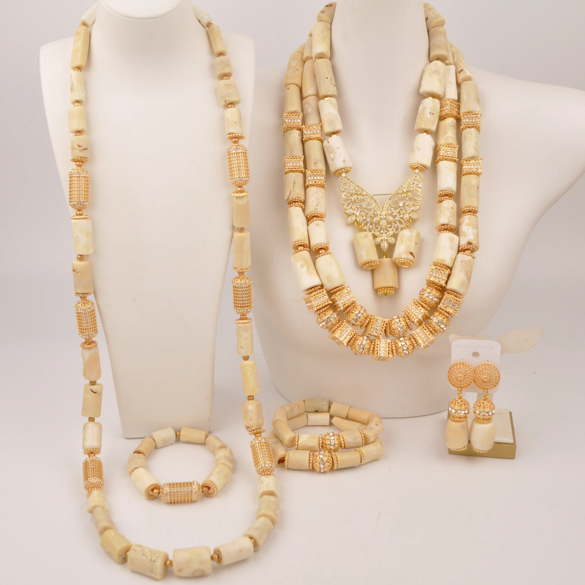 

Natural Real Nigerian Wedding White Coral Beads Jewelry Set