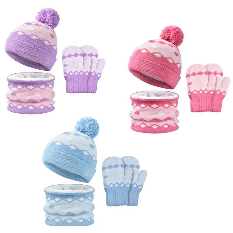 3 Pcs Set 3 in 1 Warm Inner Children's Hats+ Scarf+ Gloves for Boys and Girls Winter Durable Clothing