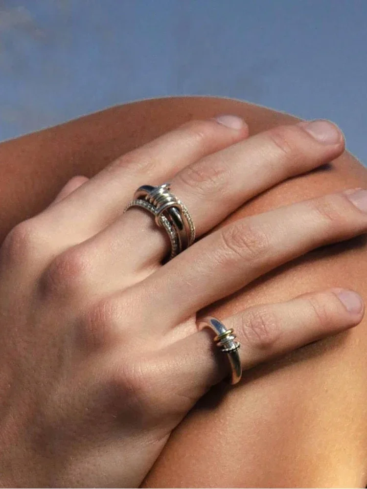 925 فضة فاخر متعدد المستويات من الزركون المتشابك للنساء الحياة اليومية موضة عالية الجودة غرامة مجوهرات #5