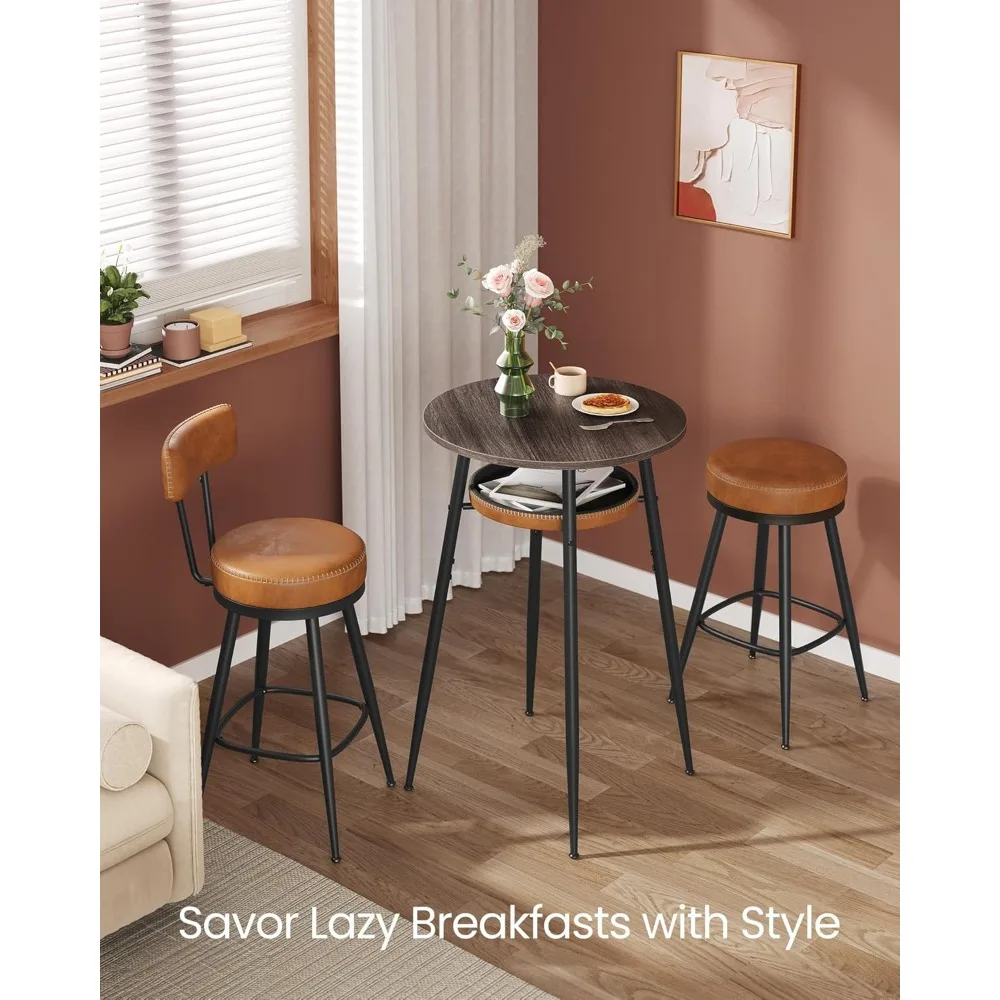EKHO Collection - Bar Table with Storage, Round High Pub Table, Synthetic Leather with Stitching, Mid-Century Modern, Kitchen H