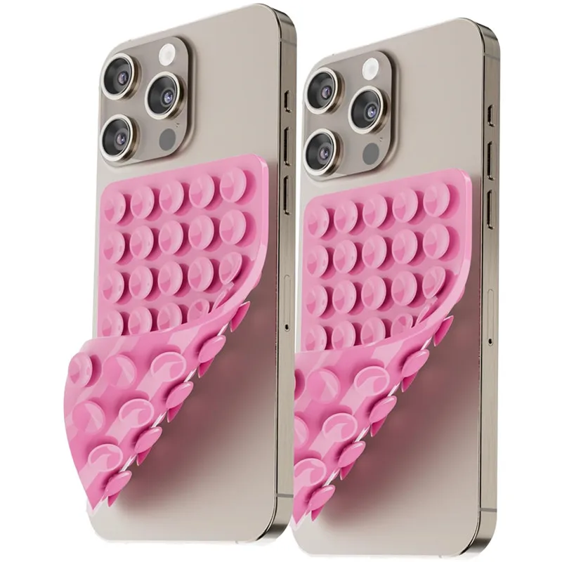 

2PCS Hands Free Double Side Silicone Suction Phone Holder Strong Stand for IPhone 15 Samsung S24 Universal Selfies Grip Mount